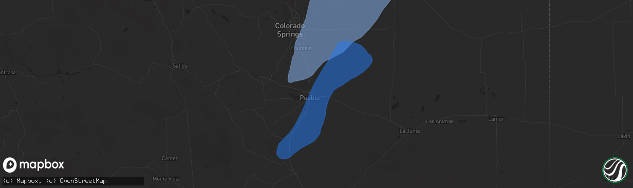 Hail map in Pueblo, CO on September 17, 2024