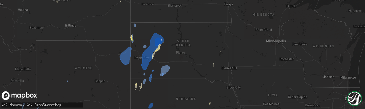 Hail map in South Dakota on September 17, 2024