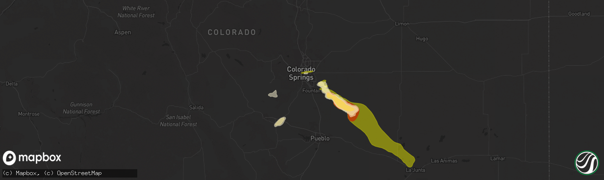 Hail map in Colorado Springs, CO on September 17, 2025