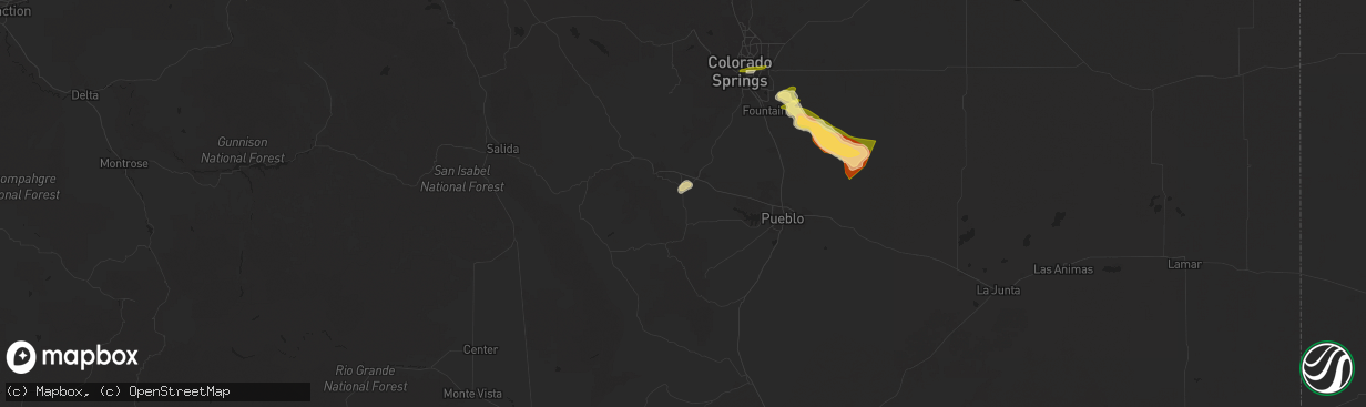 Hail map in Florence, CO on September 17, 2025