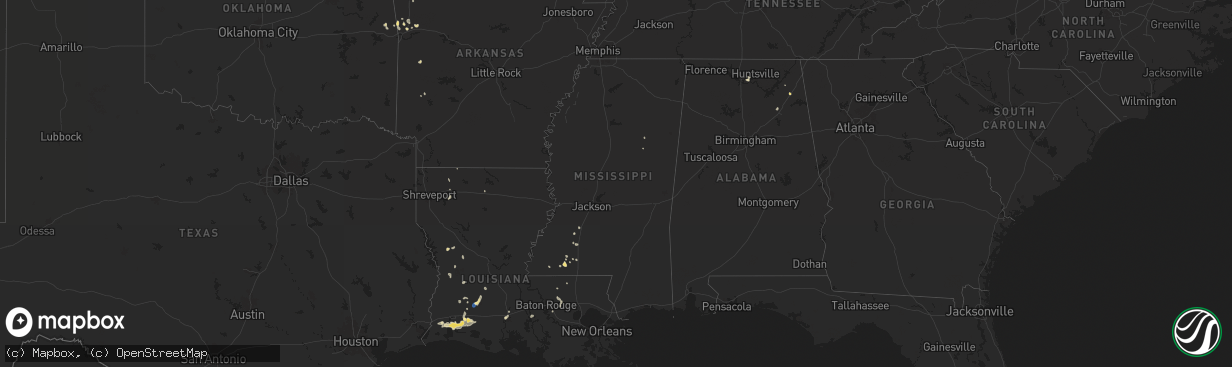 Hail map in Mississippi on September 17, 2025
