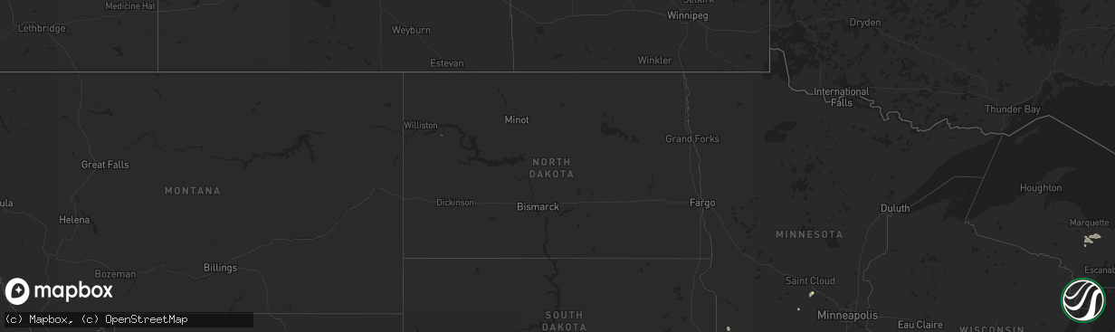 Hail map in North Dakota on September 17, 2025