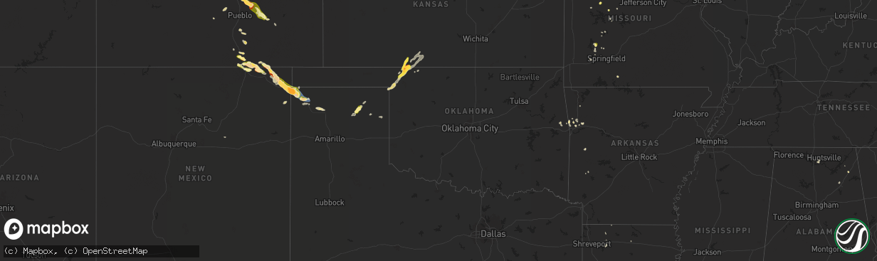 Hail map in Oklahoma on September 17, 2025