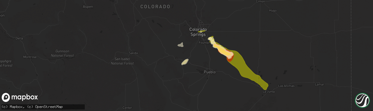 Hail map in Penrose, CO on September 17, 2025
