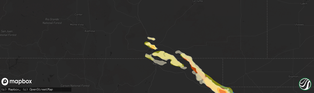 Hail map in Trinidad, CO on September 17, 2025