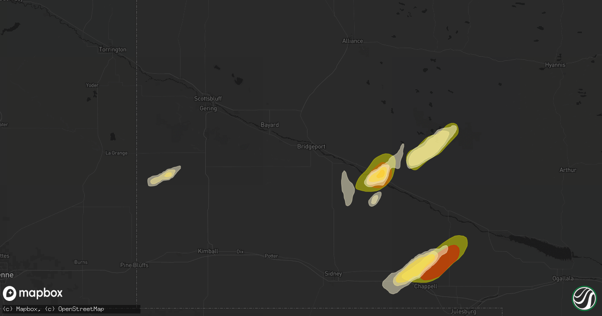 Hail map in Bridgeport, NE on September 17, 2026