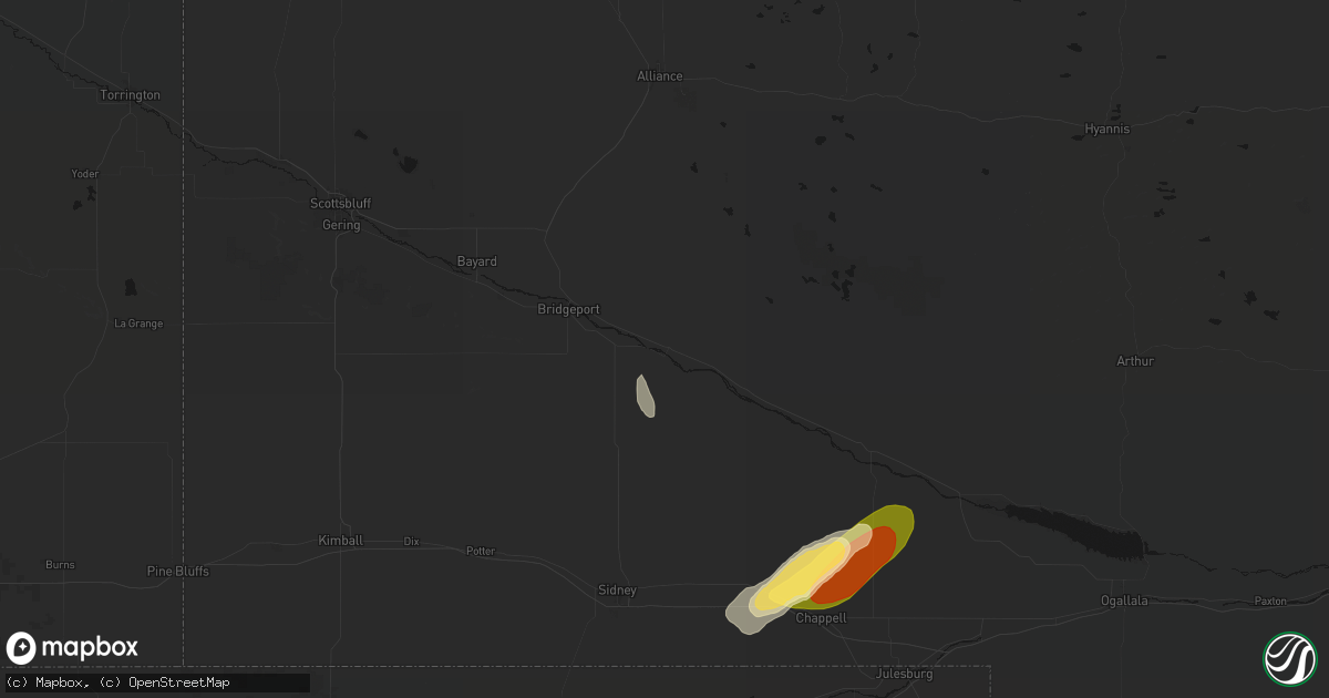 Hail map in Broadwater, NE on September 17, 2026