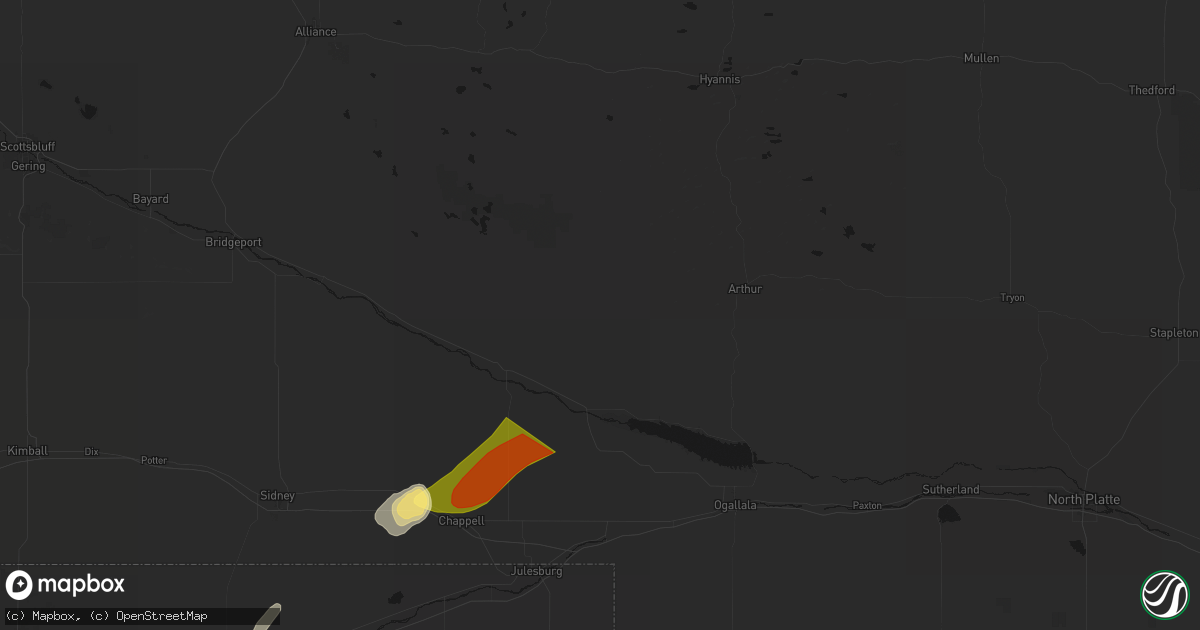 Hail map in Lewellen, NE on September 17, 2026