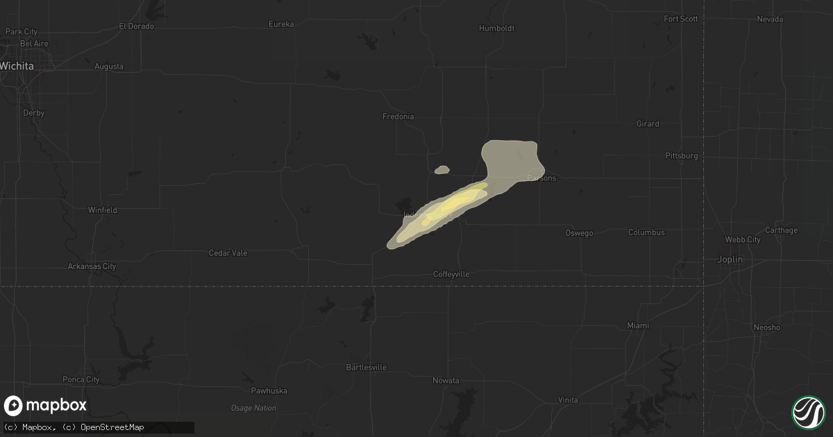 Hail map in Independence, KS on September 18, 2015