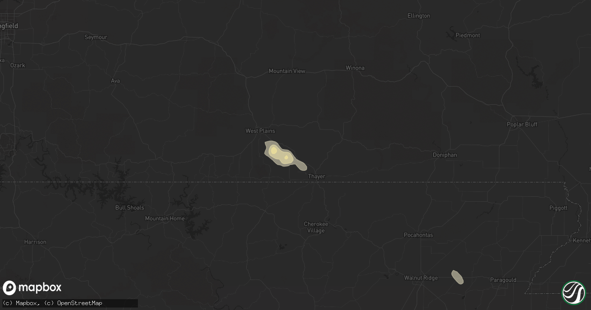 Hail map in Koshkonong, MO on September 18, 2016