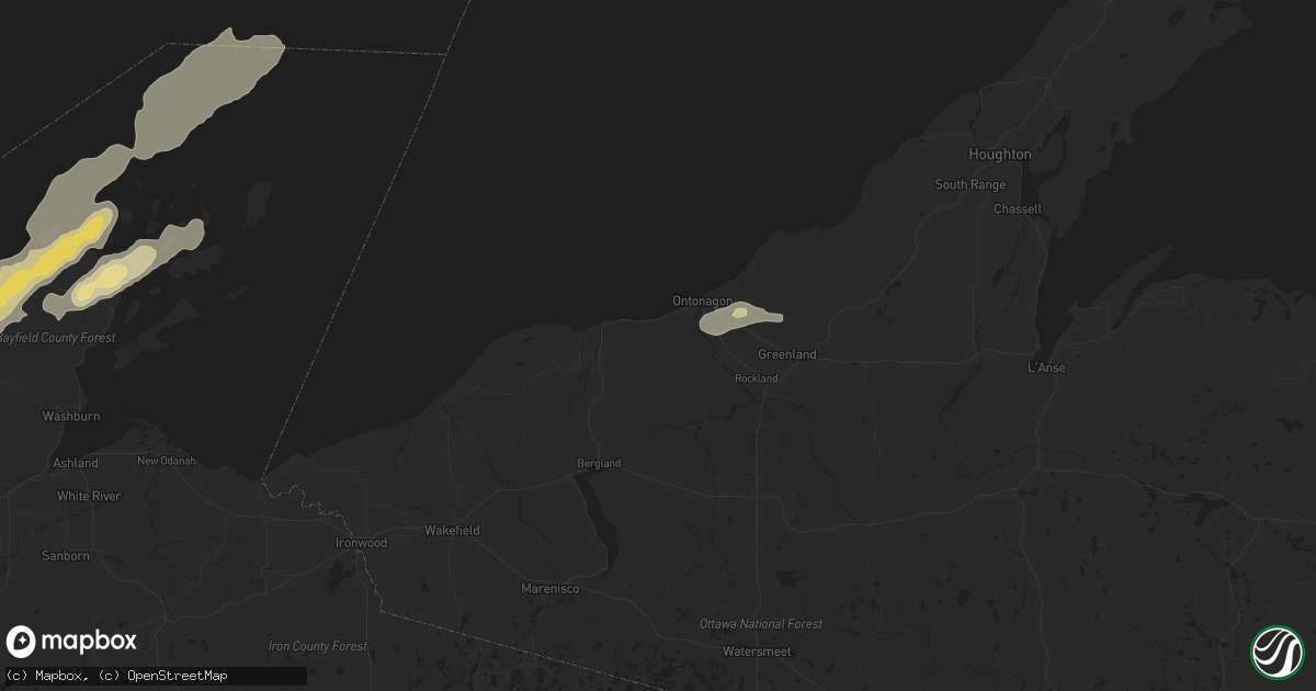 Hail map in Ontonagon, MI on September 18, 2016
