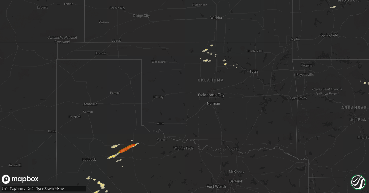 Hail map in Oklahoma on September 18, 2017