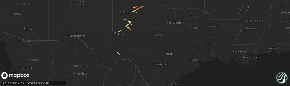 Hail map in Texas on September 18, 2017