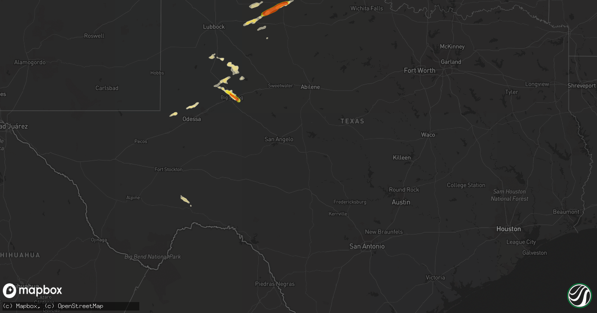 Hail map in Texas on September 18, 2017