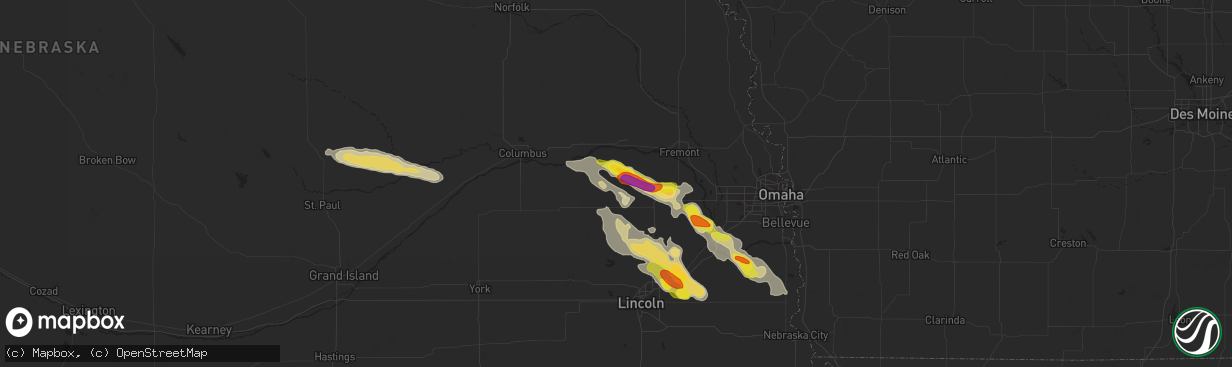 Hail map in Prague, NE on September 18, 2018