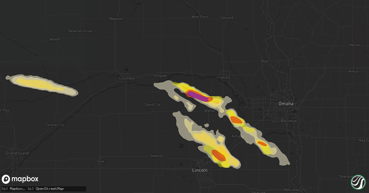 Hail map in Prague, NE on September 18, 2018
