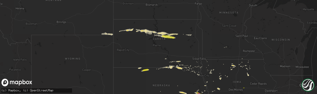 Hail map in South Dakota on September 18, 2018