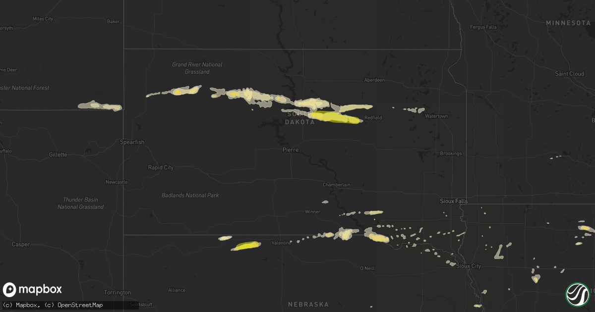 Hail map in South Dakota on September 18, 2018