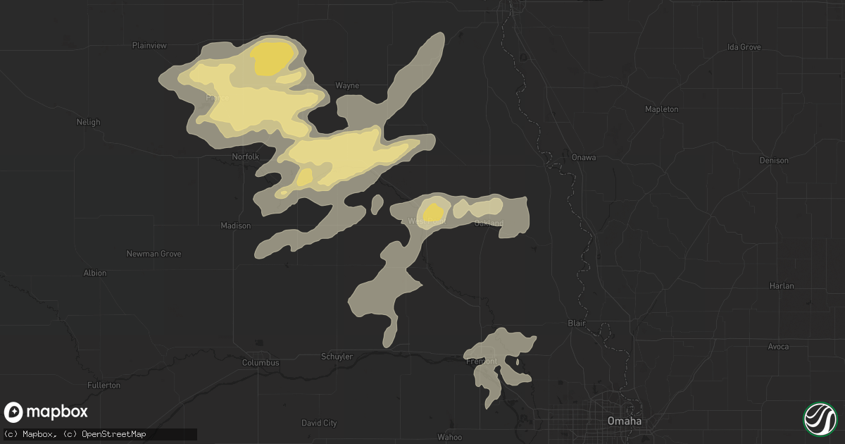 Hail map in West Point, NE on September 18, 2019
