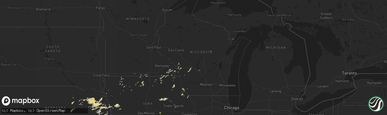 Hail map in Wisconsin on September 18, 2019