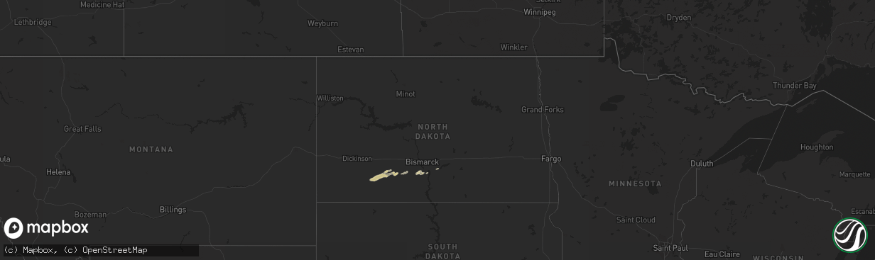 Hail map in North Dakota on September 18, 2022