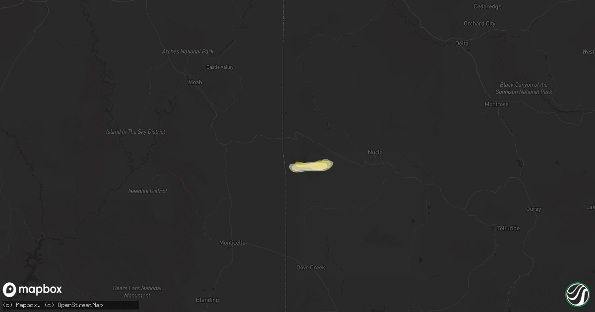 Hail map in Bedrock, CO on September 18, 2023