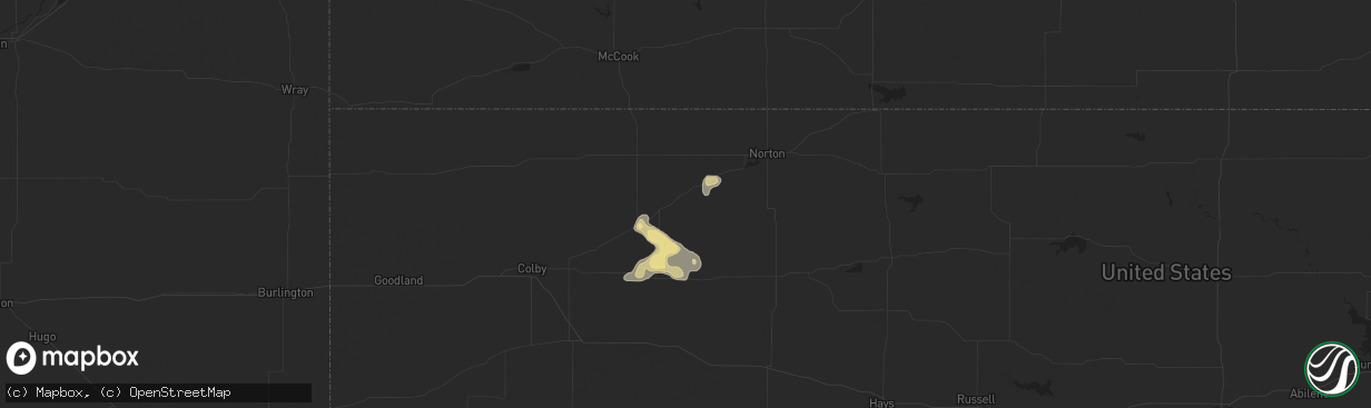 Hail map in Jennings, KS on September 18, 2023