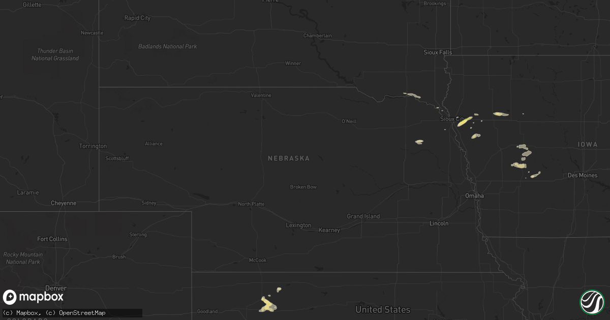 Hail map in Nebraska on September 18, 2023