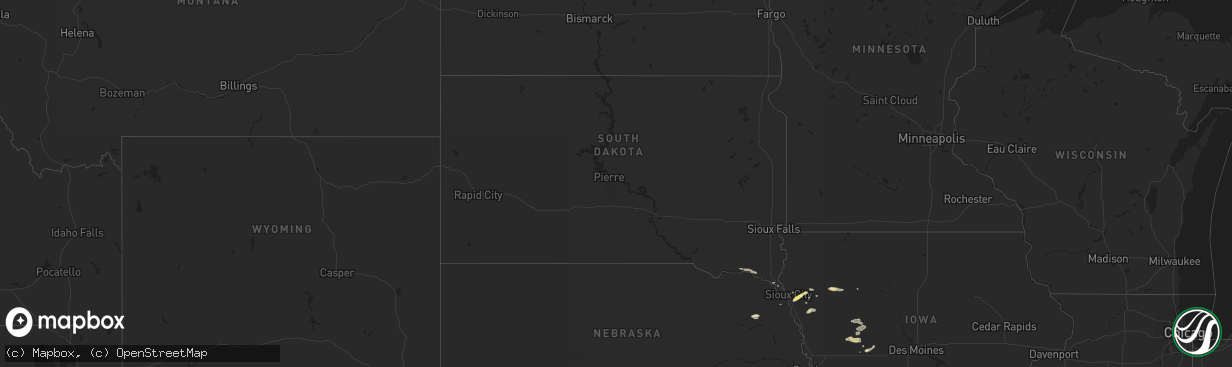 Hail map in South Dakota on September 18, 2023