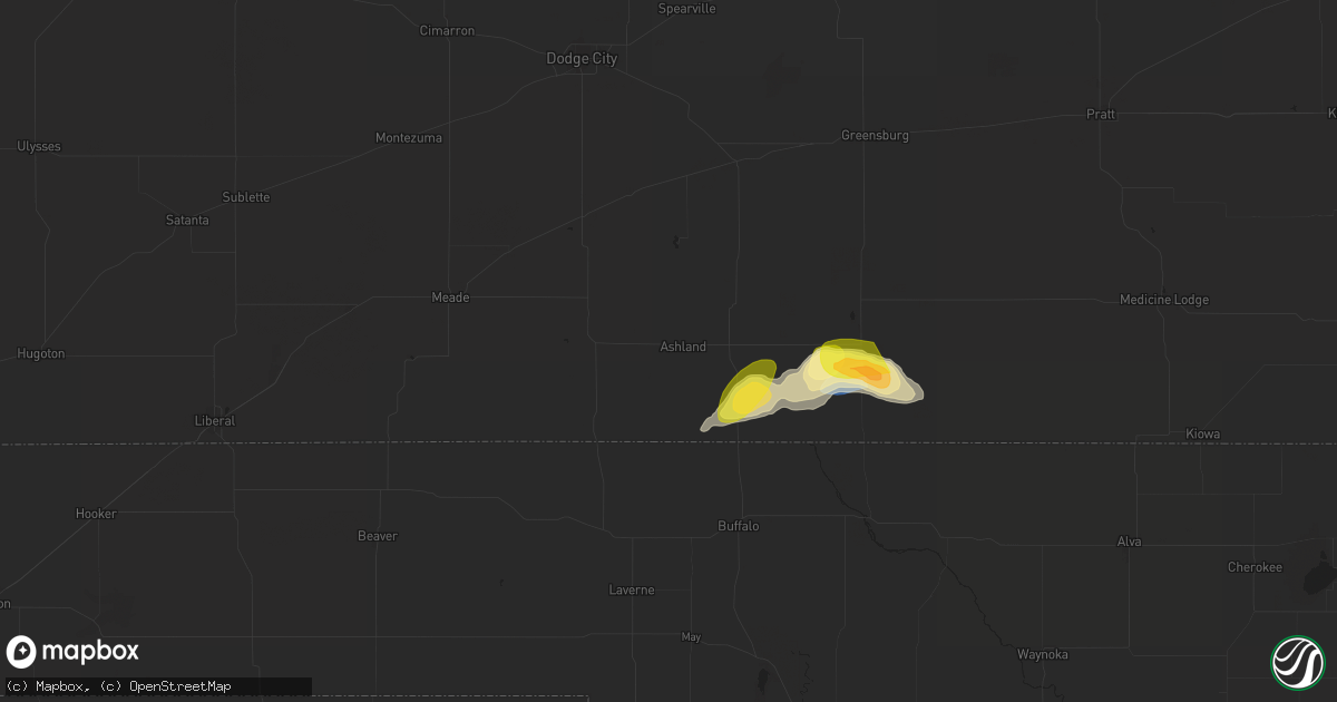 Hail map in Ashland, KS on September 18, 2024