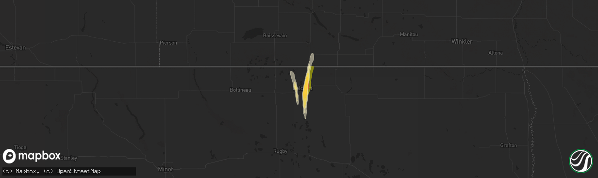 Hail map in Belcourt, ND on September 18, 2024