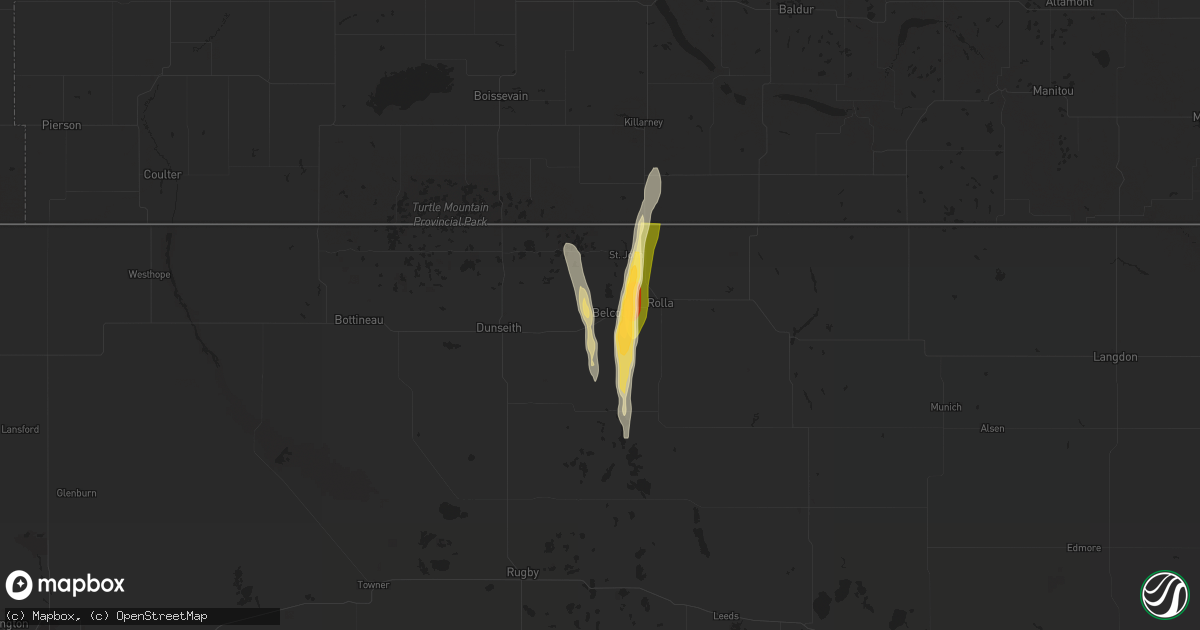 Hail map in Belcourt, ND on September 18, 2024
