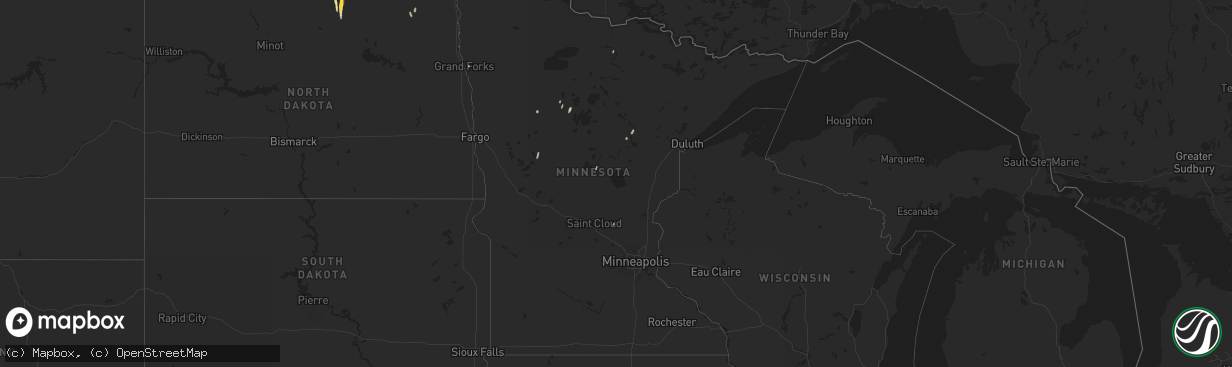 Hail map in Minnesota on September 18, 2024