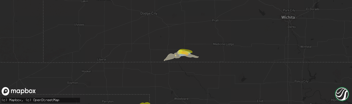 Hail map in Protection, KS on September 18, 2024