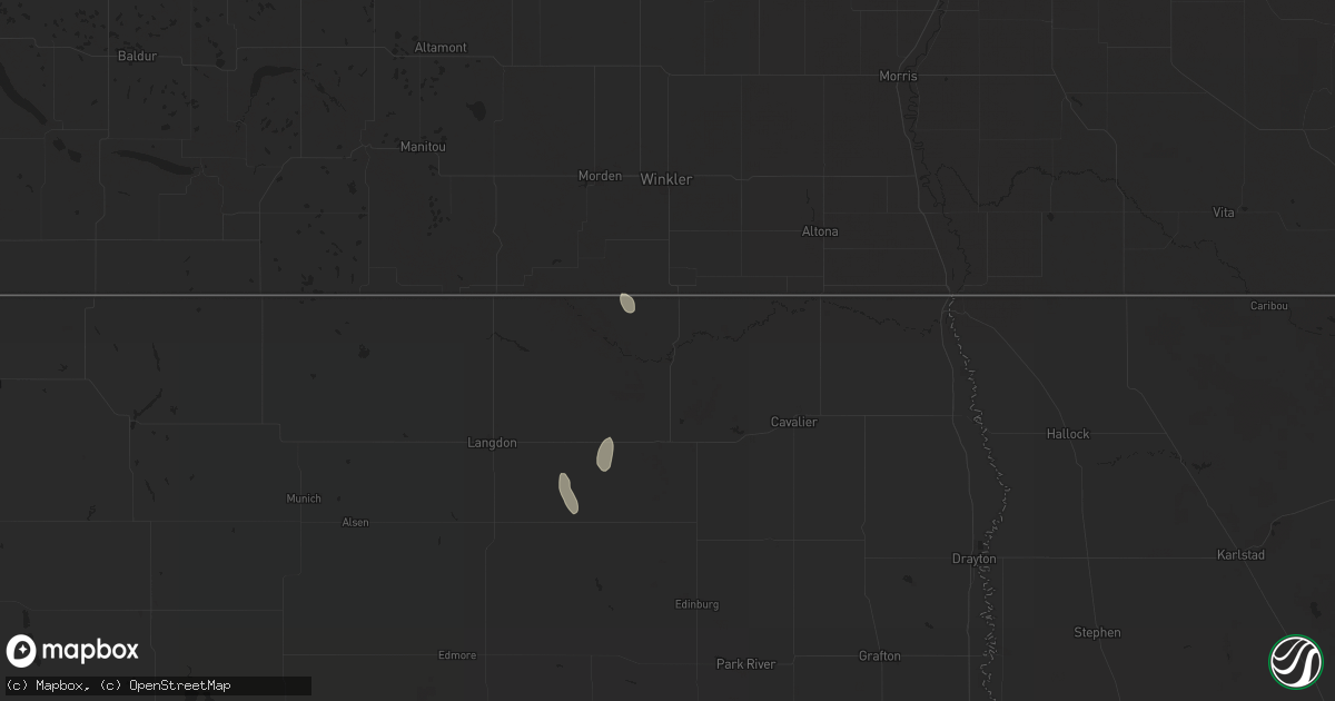 Hail map in Walhalla, ND on September 18, 2024