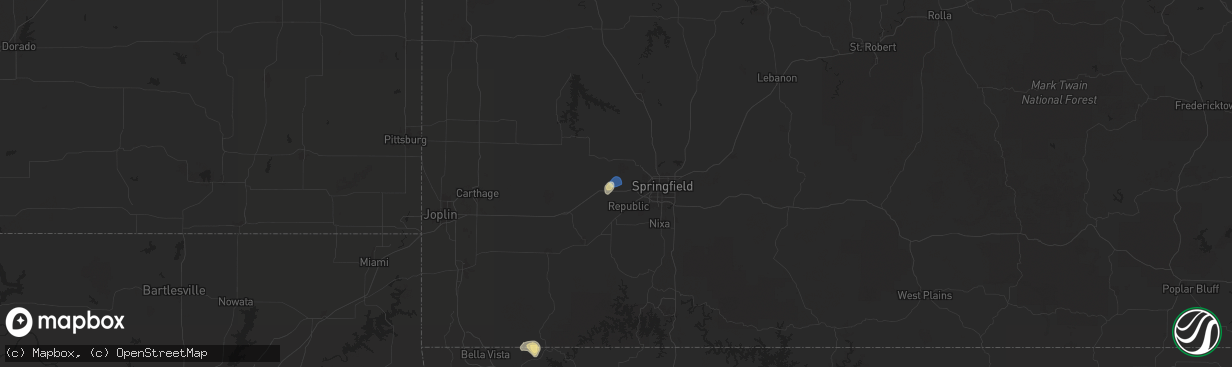 Hail map in Bois D Arc, MO on September 18, 2025