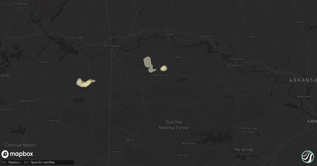 Hail map in Booneville, AR on September 18, 2025