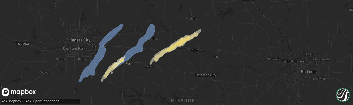 Hail map in Boonville, MO on September 18, 2025