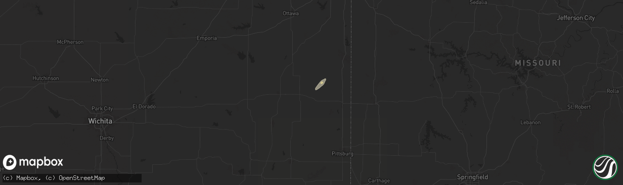 Hail map in Bronson, KS on September 18, 2025