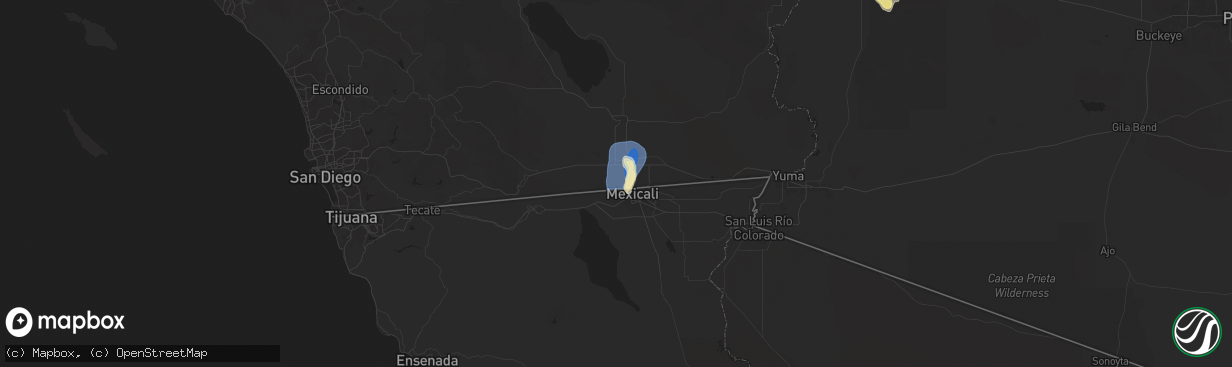 Hail map in Calexico, CA on September 18, 2025