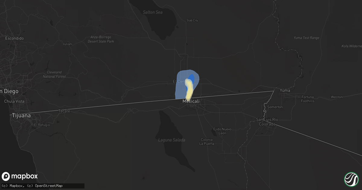 Hail map in Calexico, CA on September 18, 2025