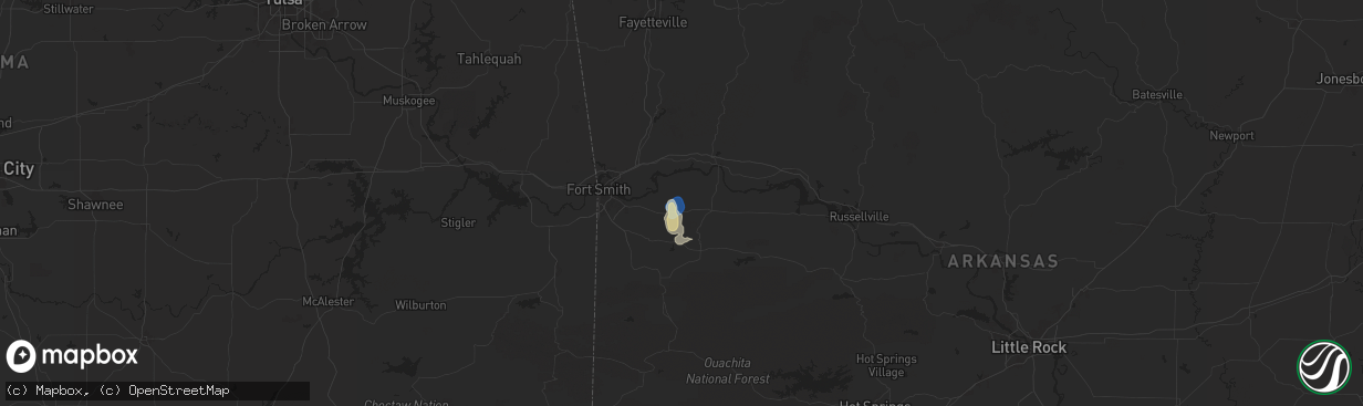 Hail map in Charleston, AR on September 18, 2025