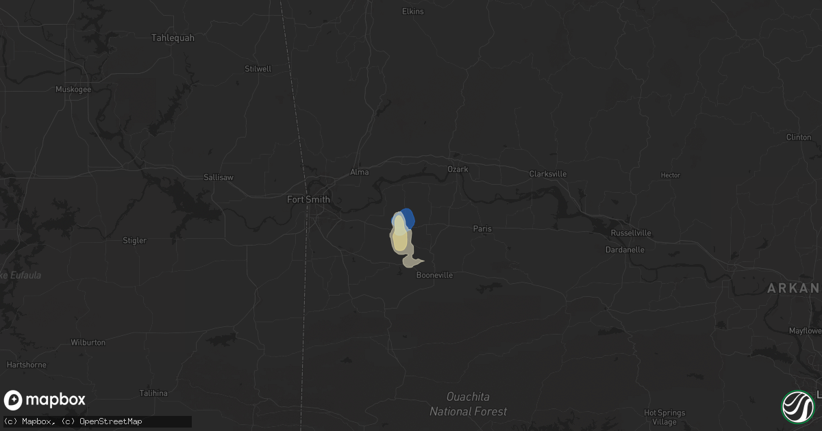 Hail map in Charleston, AR on September 18, 2025