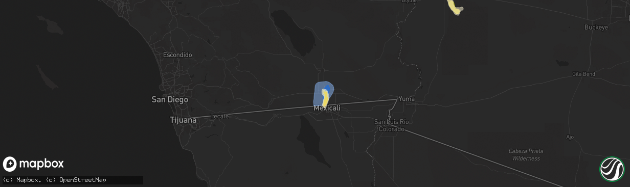 Hail map in El Centro, CA on September 18, 2025