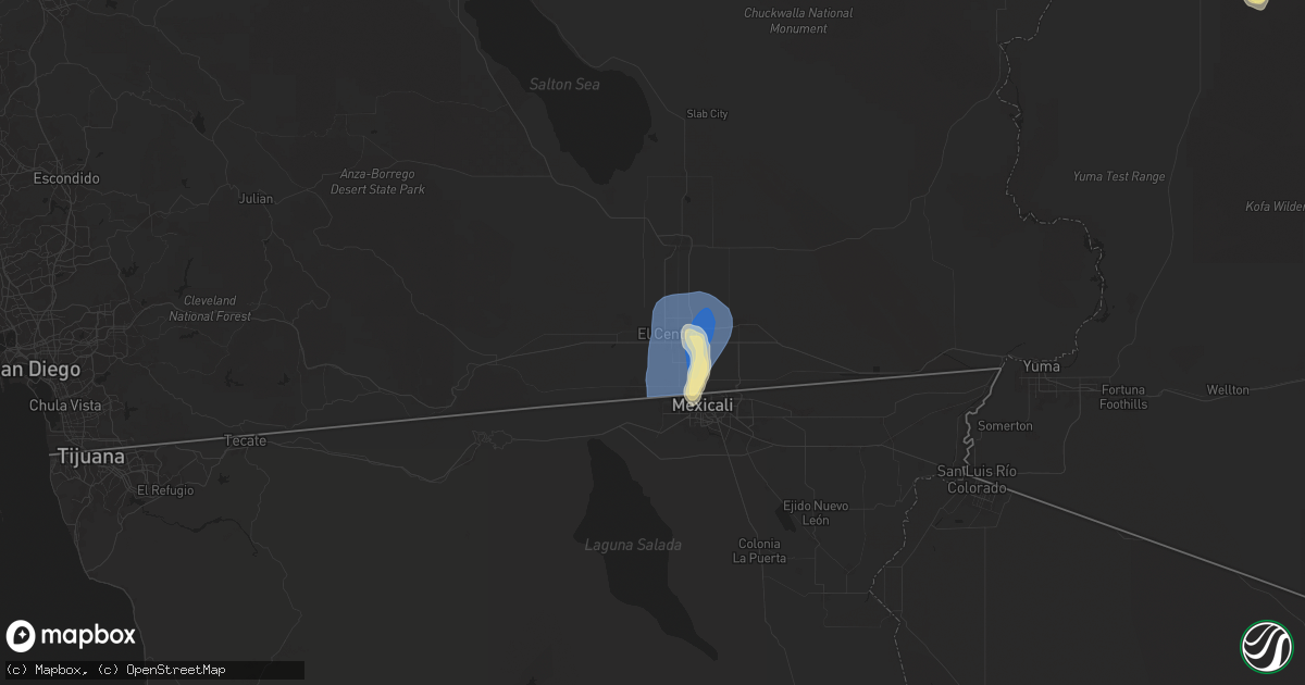 Hail map in El Centro, CA on September 18, 2025