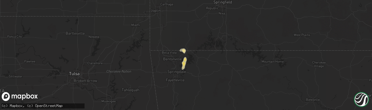 Hail map in Garfield, AR on September 18, 2025