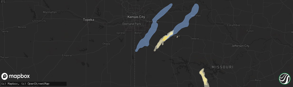 Hail map in Harrisonville, MO on September 18, 2025