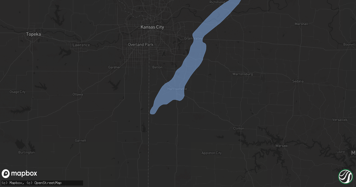 Hail map in Harrisonville, MO on September 18, 2025