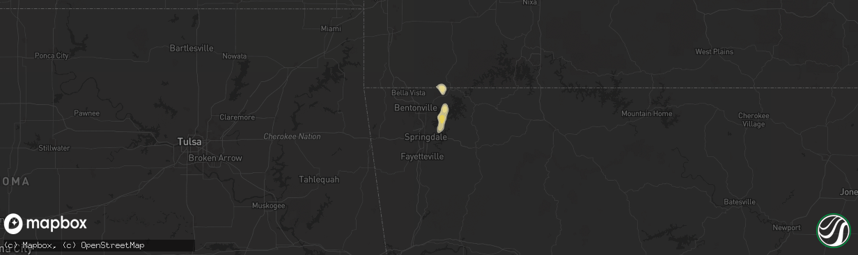 Hail map in Lowell, AR on September 18, 2025