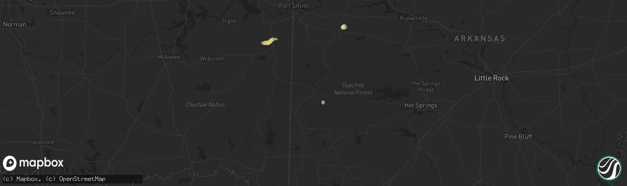 Hail map in Mena, AR on September 18, 2025